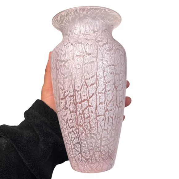 Other - Pink Frosted Crackle Glass Vase Textured Decorative Centerpiece Home‎ Decor G72Q
